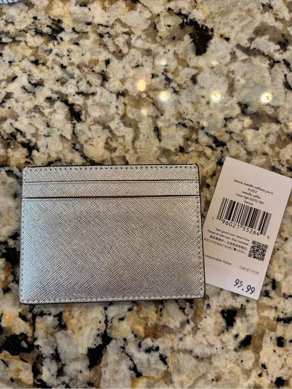 NWT- Kate Spade silver metallic card case
